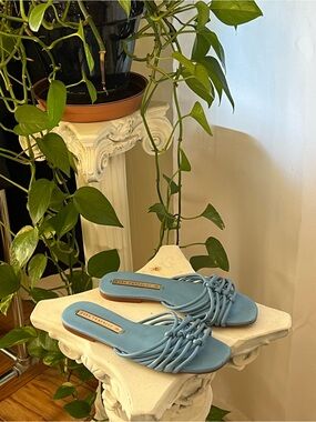 Zara Light Blue Braided Slide Sandals - Women